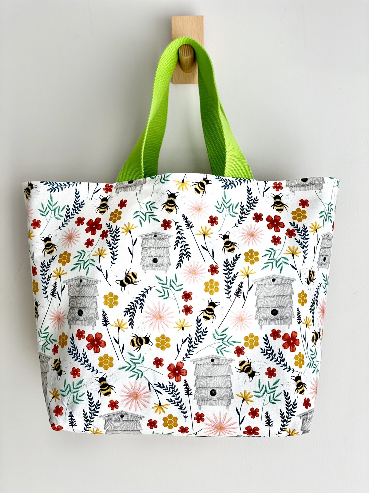 Bee Hive Tote Bag Handmade Farmers Market Reusable Sustainable Festival Boho