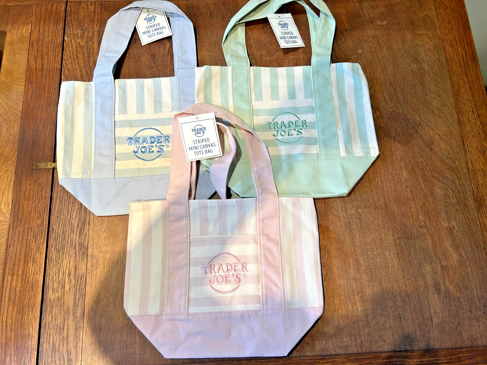 2026 Trader Joe’s Pastel Striped Mini Tote Bags (Set Of 3) New w/ Tags