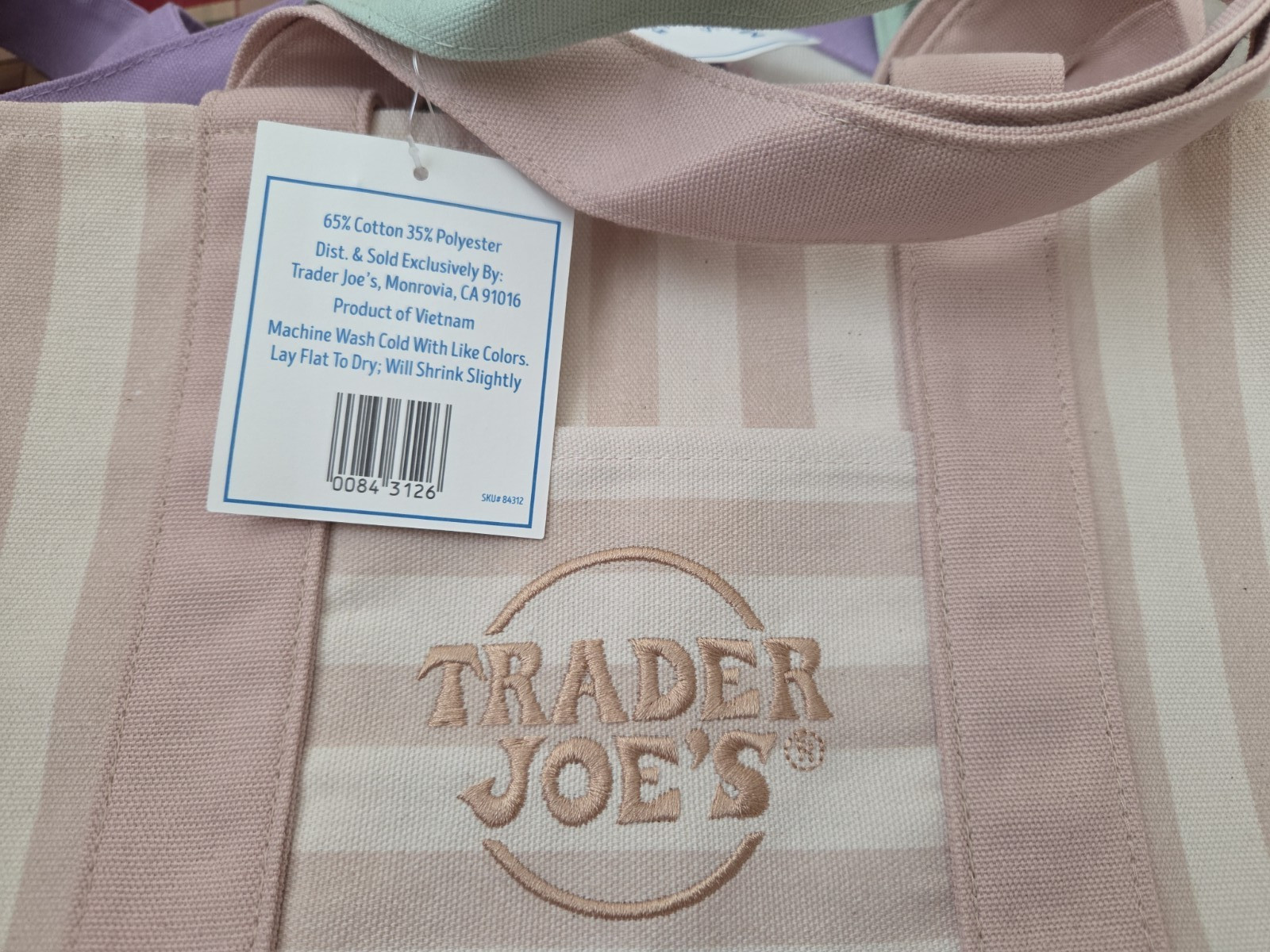 4 x TRADER JOE’S MINI STRIPED BAGS Beige, Blue, Rose & Green NWT