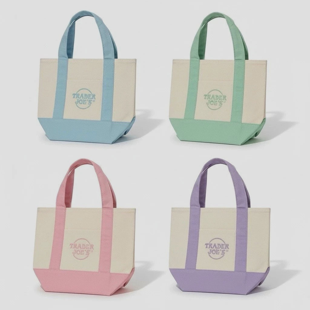 Trader Joe’s Mini Pastel Canvas Tote Bag Set of 4 (Pink Blue Green & Lavender)