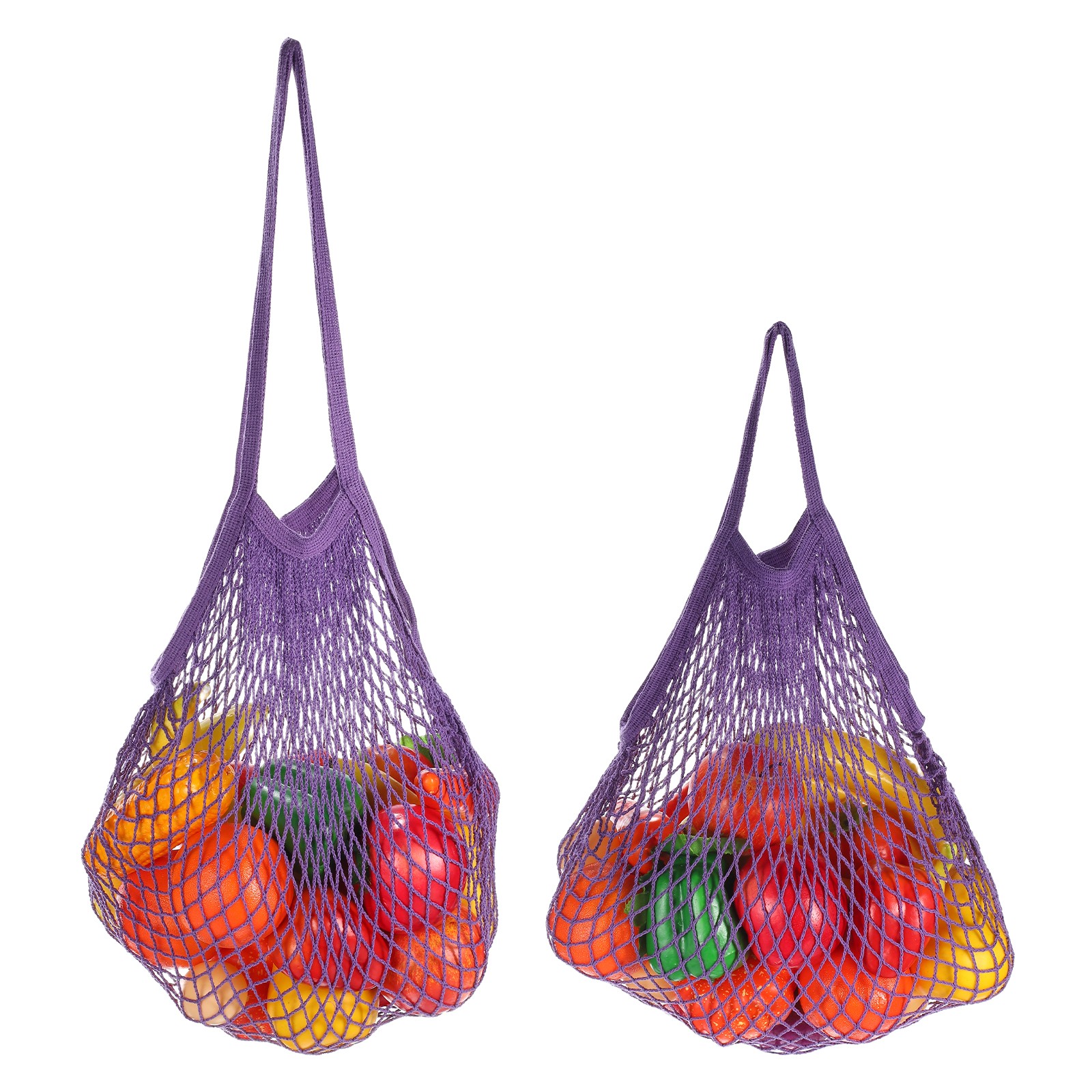 2Pcs Reusable Mesh Produce Storage Bag Washable Portable Bag Two Handle Purple