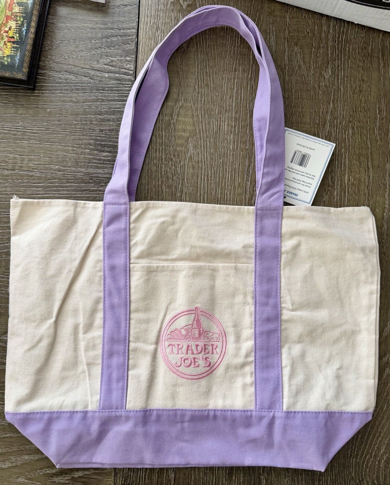 🔥2026 Trader Joe’s Canvas Large Purple Limited Ed Tote Bag Lavender🔥