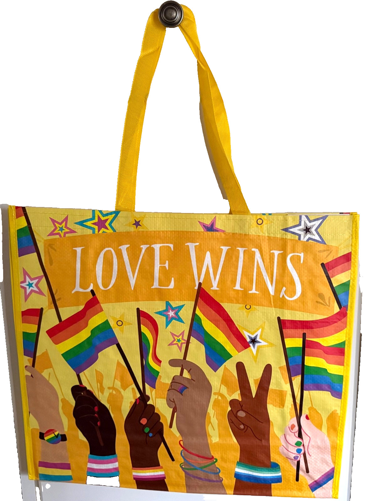 HOMEGOODS REUSABLE LARGE TOTE SHOPPING BAG 20″ X 18″ PRIDE GAY LOVE WINS NEW
