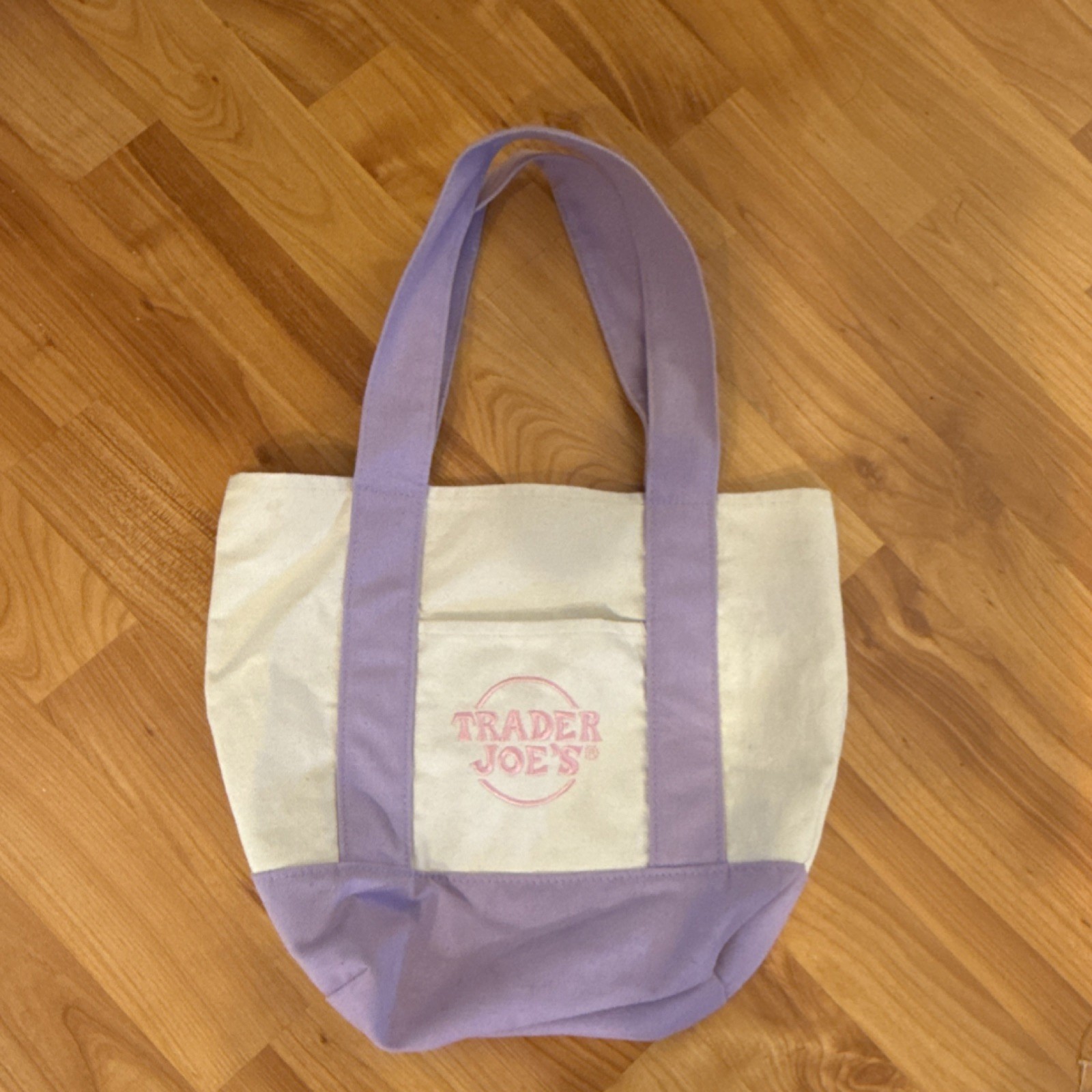 Trader Joe’s Purple White Canvas Foldable Tote Bag Color Block Reusable Shopping