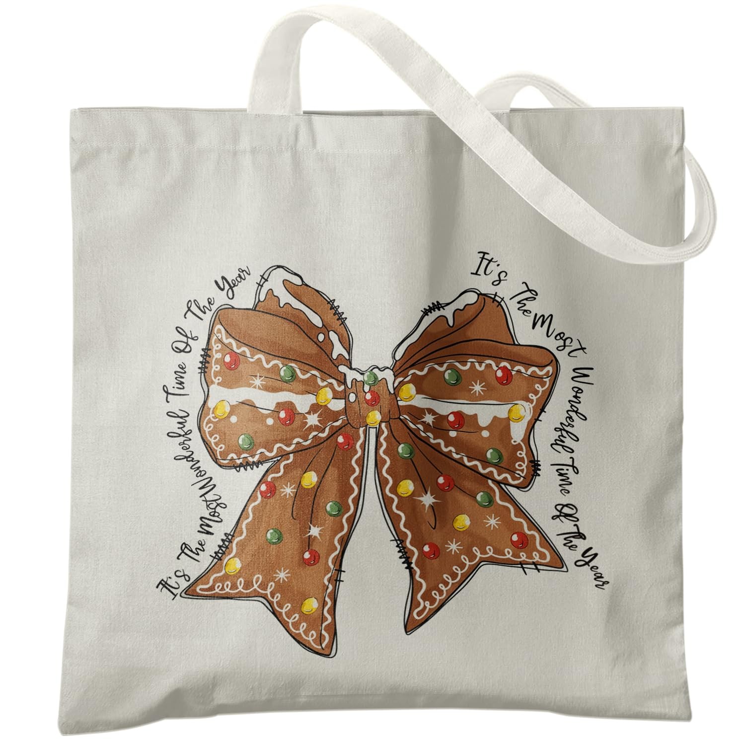 Gingerbread Bow Christmas Canvas Tote for , Its the Most Wonderful Time of th…