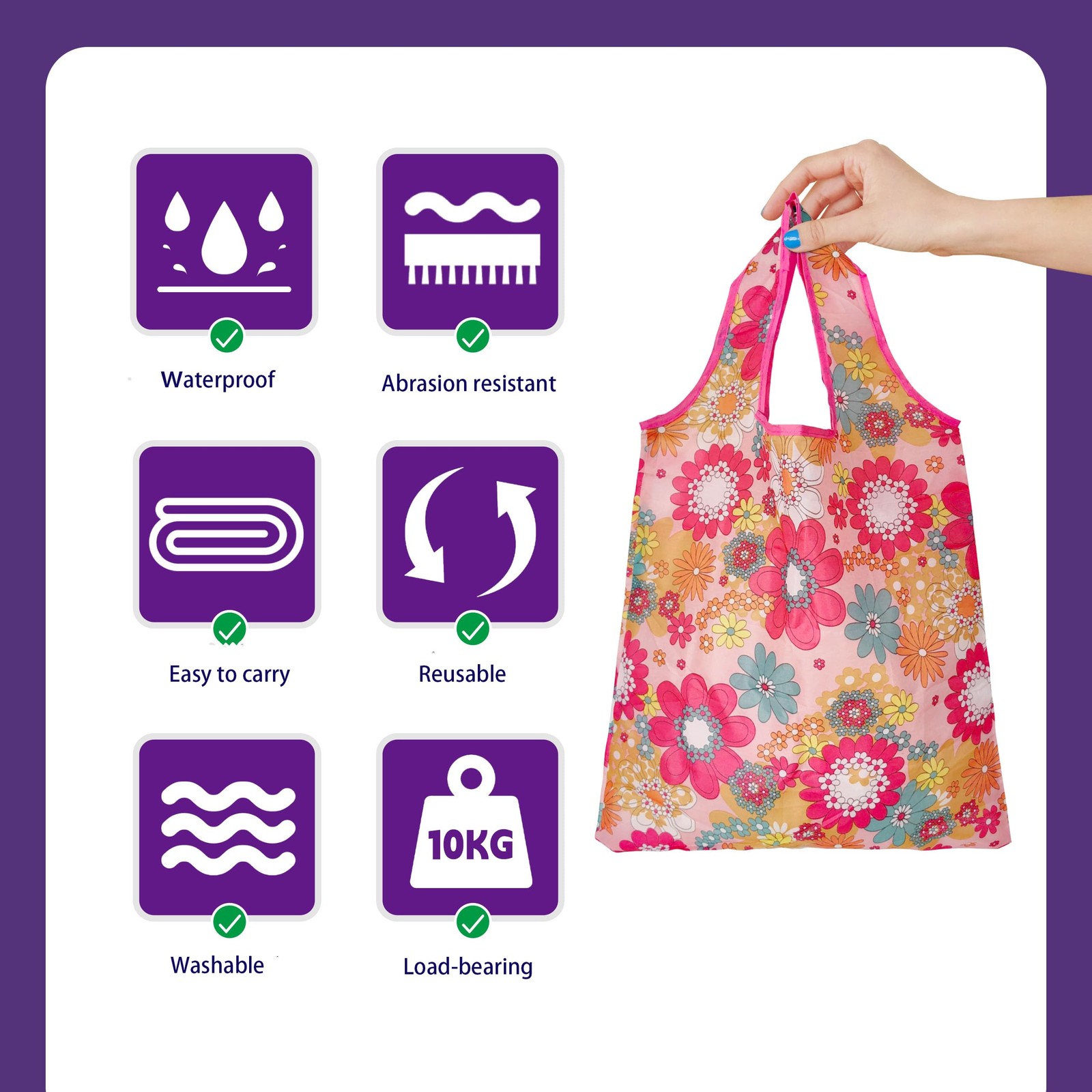 6 Pcs Reusable Shopping Bags Foldable Grocery Bags In Pocket Ecofriendly Travel