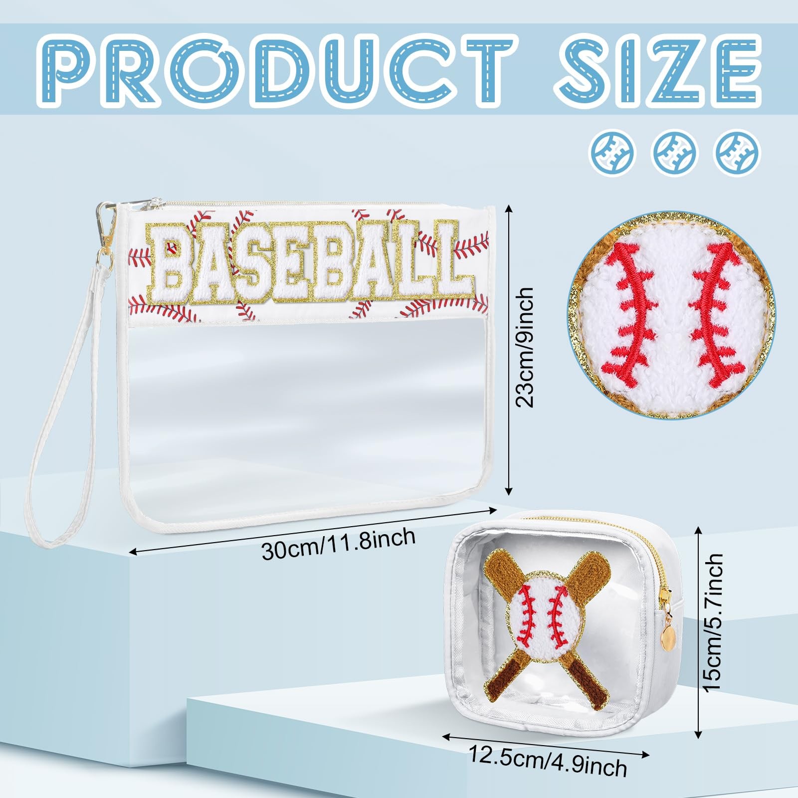 Hillban 2 Pcs Baseball Gifts Snack Bags Makeup 15.7 x 11.8 inches, white