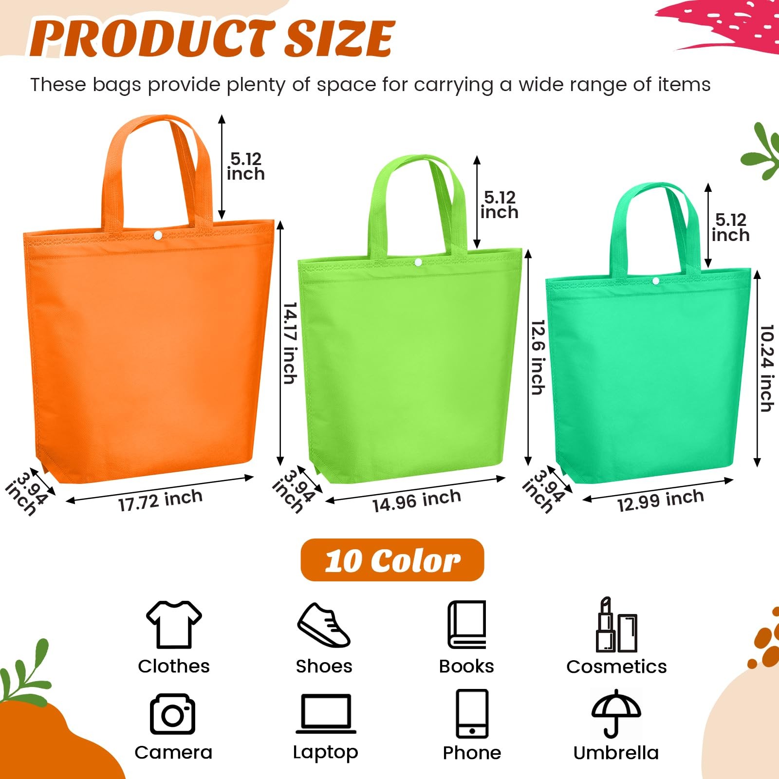 Paterr 100 Pcs Reusable Grocery Bags Bulk Shopping Tote Large, Multicolor