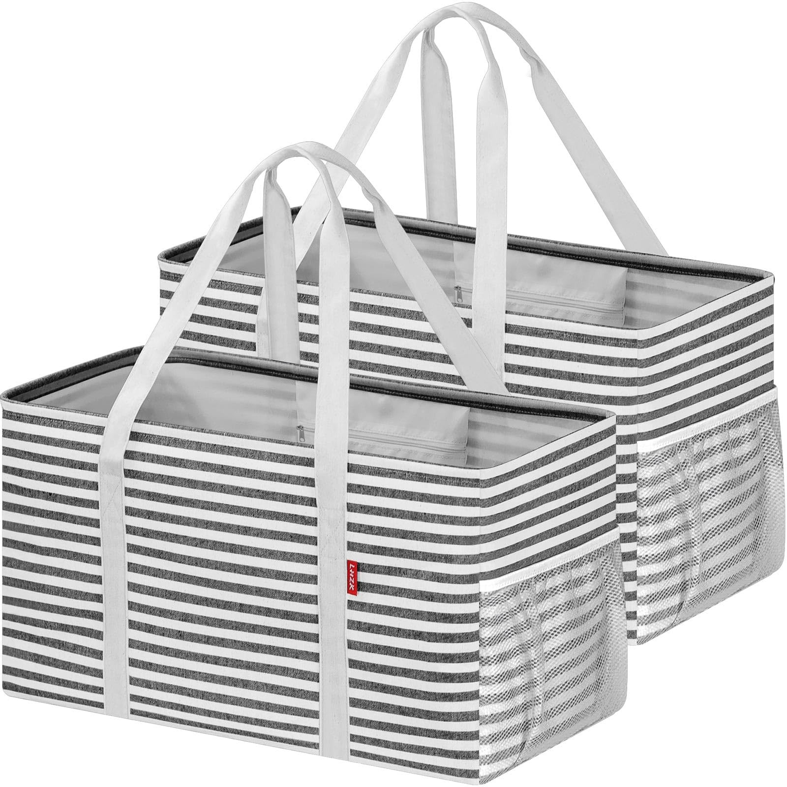 LHZK 2 Pack Extra Large Utility Tote Bag with Metal Wire Frame and the Sides …