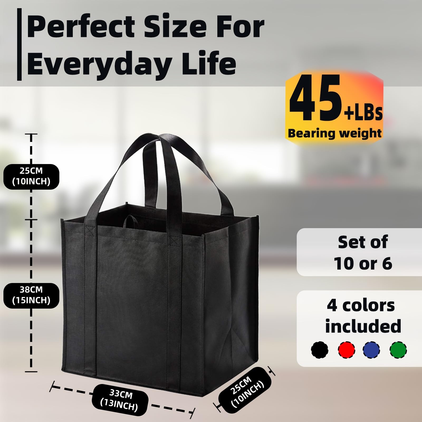 6 PCS Reusable Grocery Shopping Tote Bags Heavy Duty Thick Bottom 45 LBS