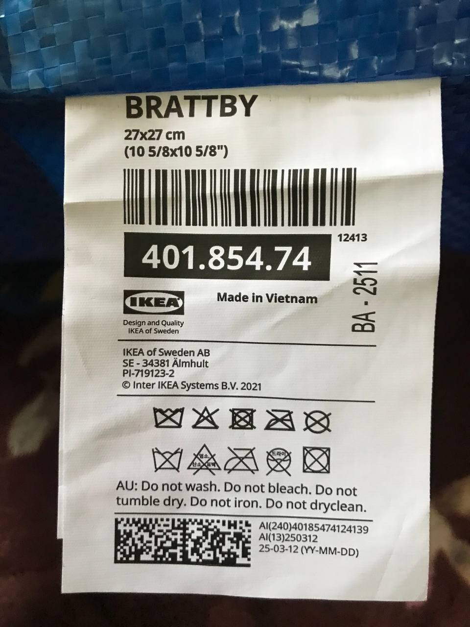 5 x IKEA BRATTBY Small Bag Grocery Laundry Shopping Storage Tote Free Shipping