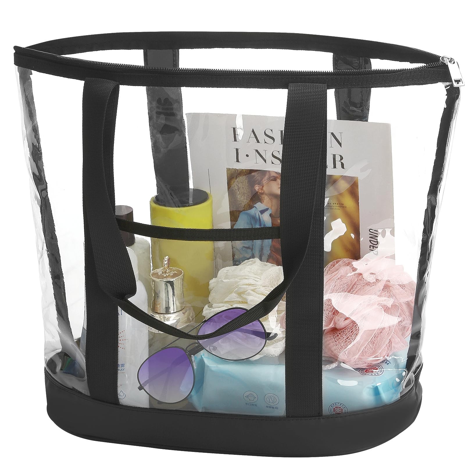 HAOGUAGUA Extra Large Clear Cosmetic Toiletry 15 x 12 x 6 inches, Black