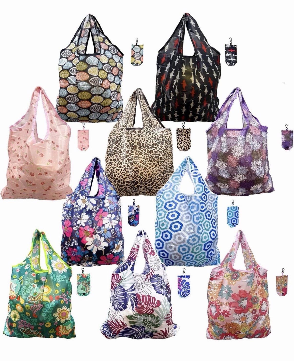 Lot of 10 Foldable Reusable Washable Shopping Grocery Bags- New (01)