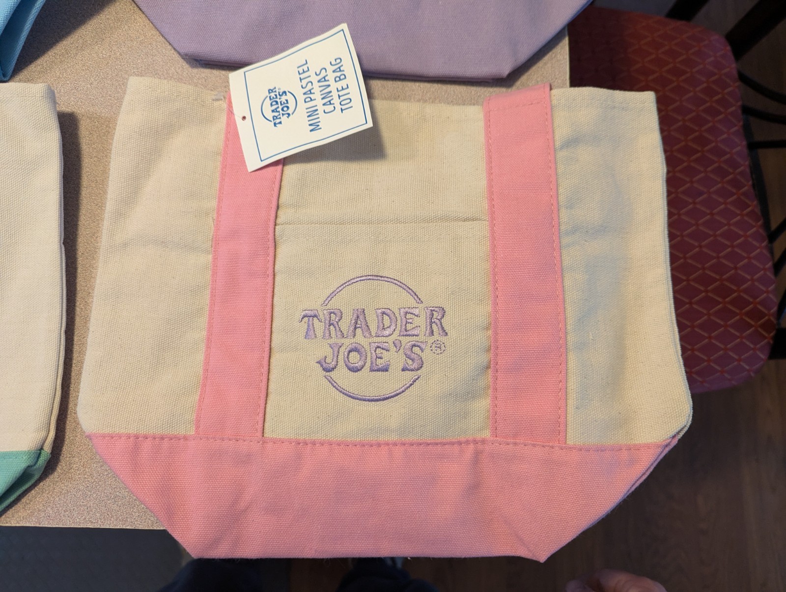 Trader Joe’s 2026 Mini Pastel Canvas Tote Bag Set Of 4 IN HAND!!!!!!!!!!!!!!!!!!