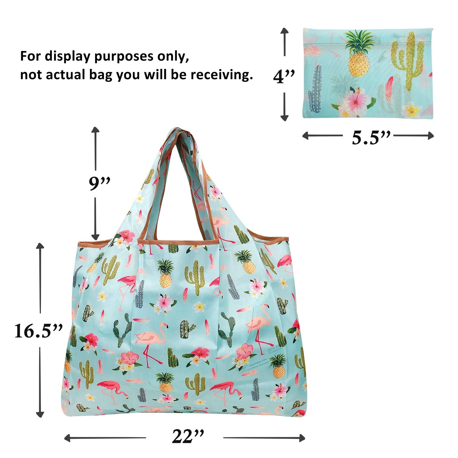 Large Foldable Tote Nylon Reusable Grocery Bags, 5 Pack, Llamas in Springtime
