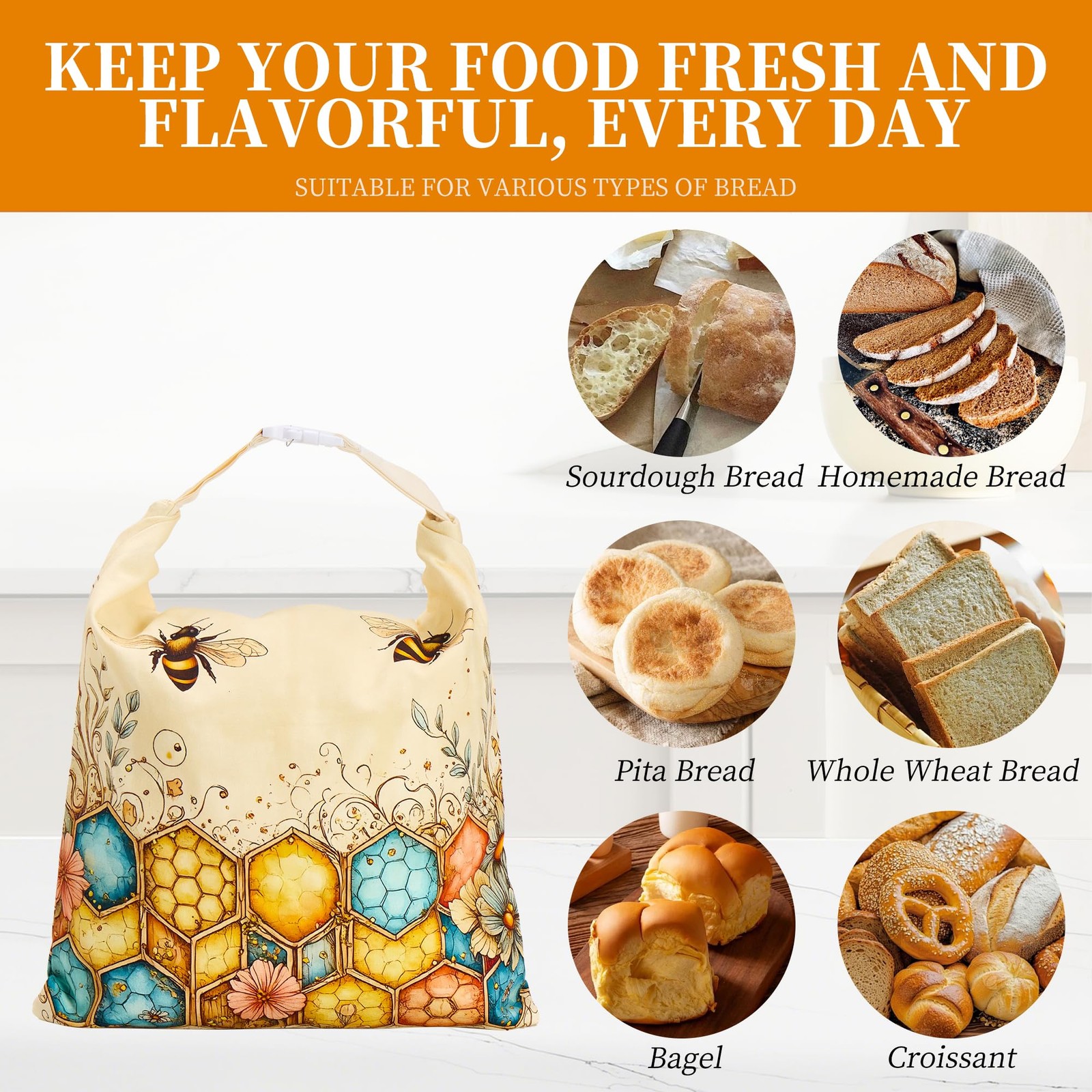 Beeswax Bread Bags for Homemade Sourdough, 2 Pack 13″W x 17″H, Yellow