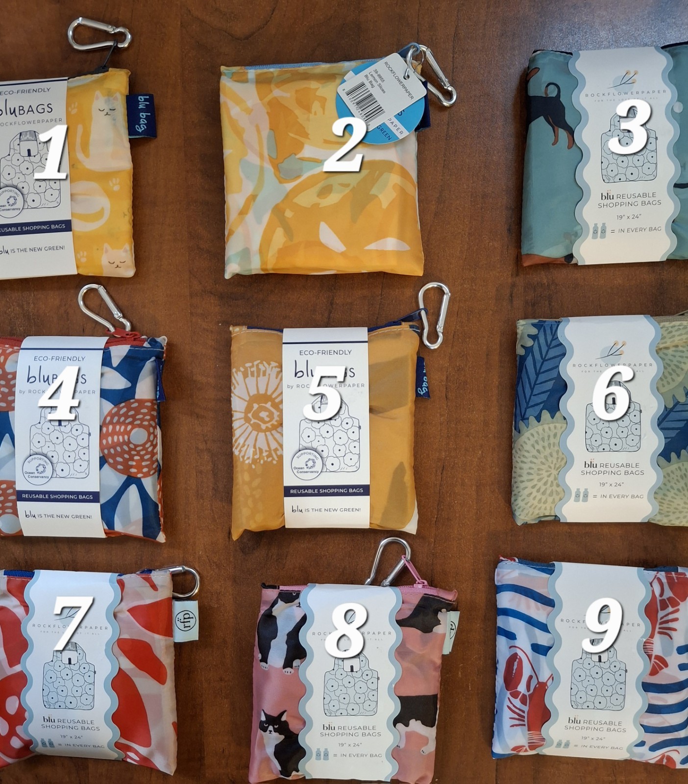 Asst. Blu Bags- Reusable Shopping Bags – 9 Designs – 1 Of Each Available
