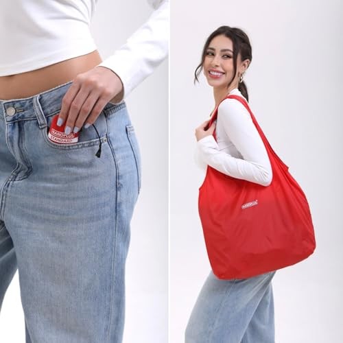 Compact Reusable Grocery Tote Bag – Lightweight, Foldable & Packable 30L Red