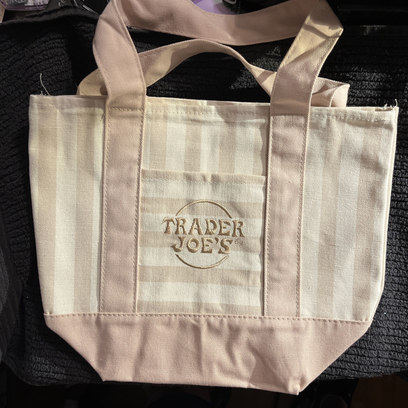 *Limited Edition* TRADER JOE”S Pastel *BEIGE/TAN” Canvas Mini Tote New!