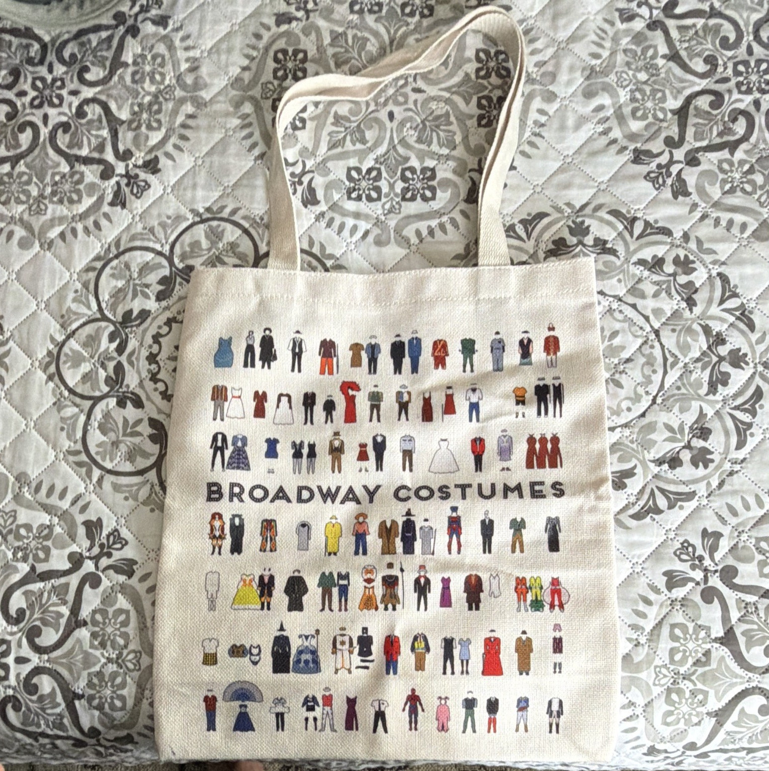 Canvas Reusable Tote Bag, Graphic Print, Beige/Multicolor, Medium 13×16 in