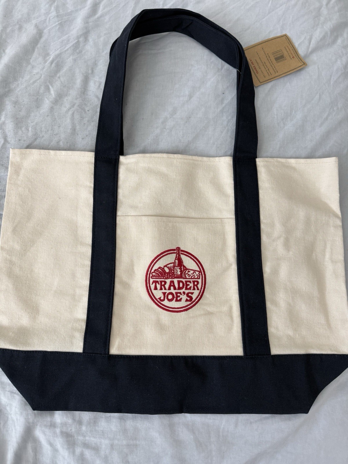 Trader Joe’s Canvas Foldable Shopping Tote Bag Beige Black
