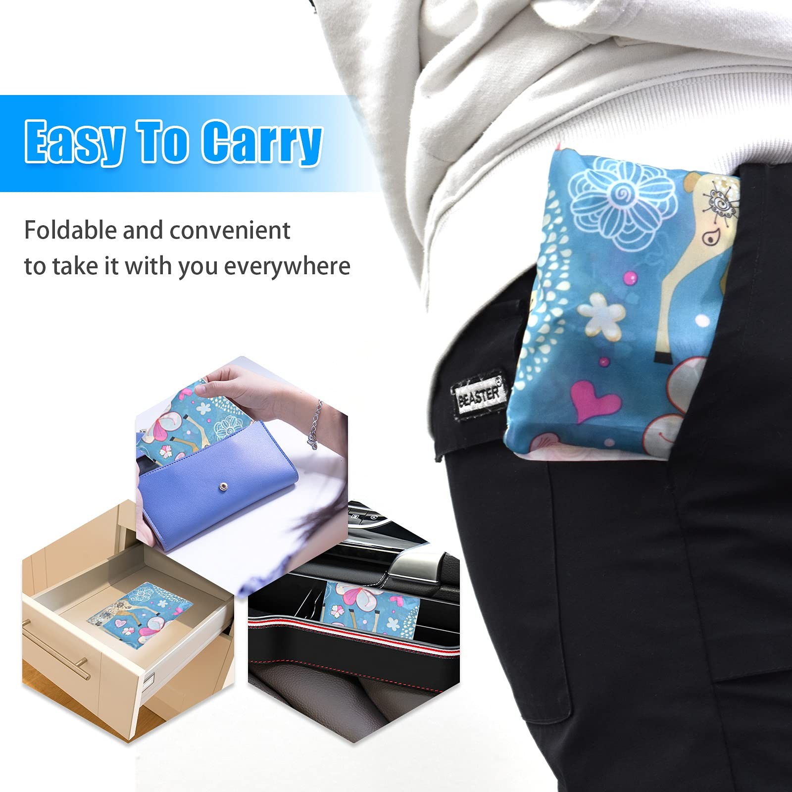 6 PCS Xlarge Reusable Grocery Bag 50LBS Foldable Washable Ripstop Nylon Tote