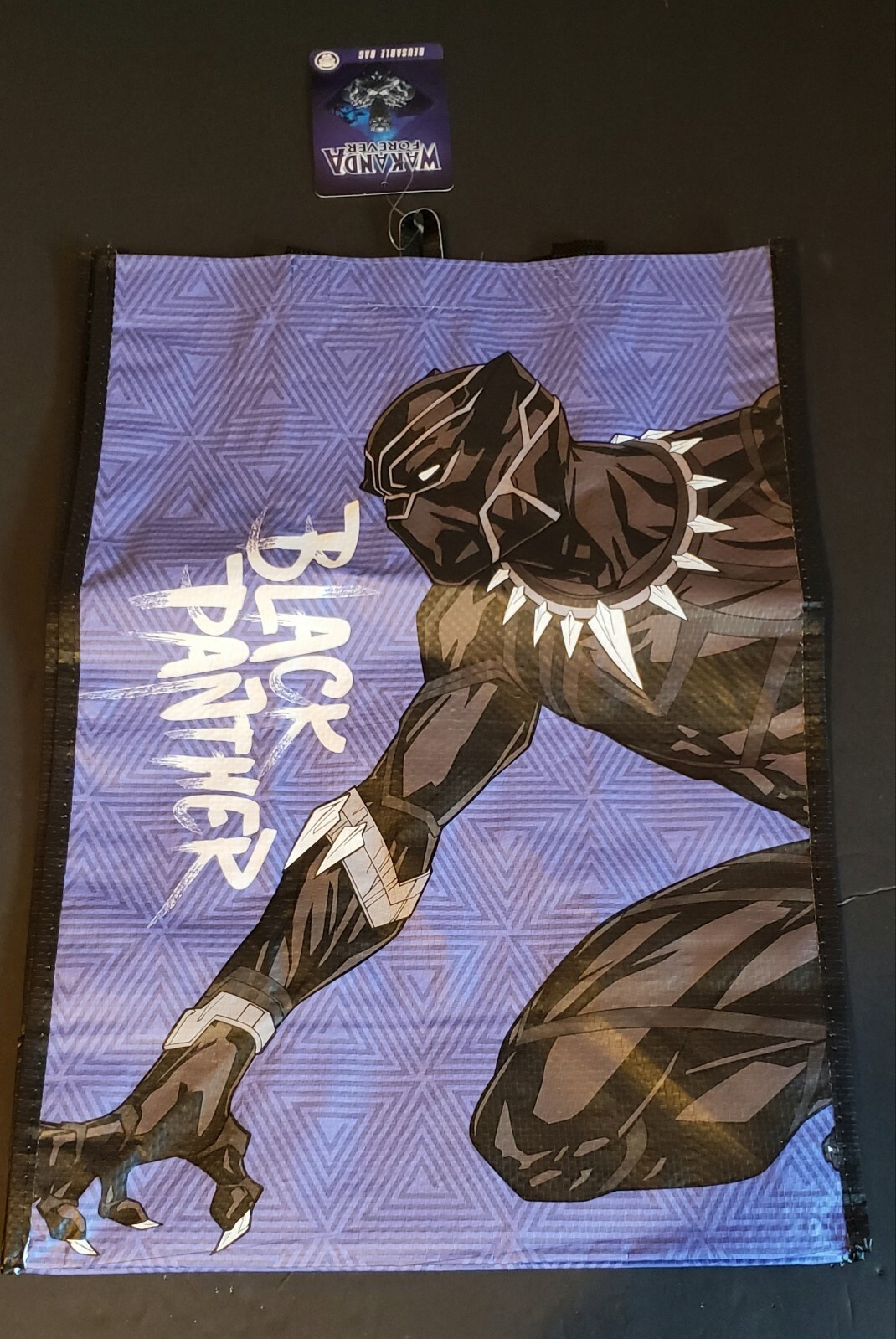 NWT 2022 Black Panther Purple and Black Reusable Grocery Tote Bag 18″x13″