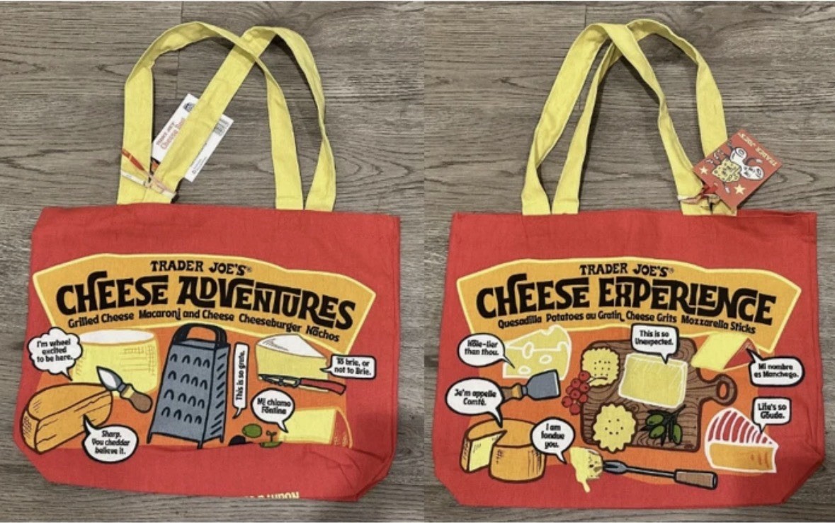Trader Joe’s 2 packCheese Bag Large Red Yellow Cotton Pop Art Tote Foldable