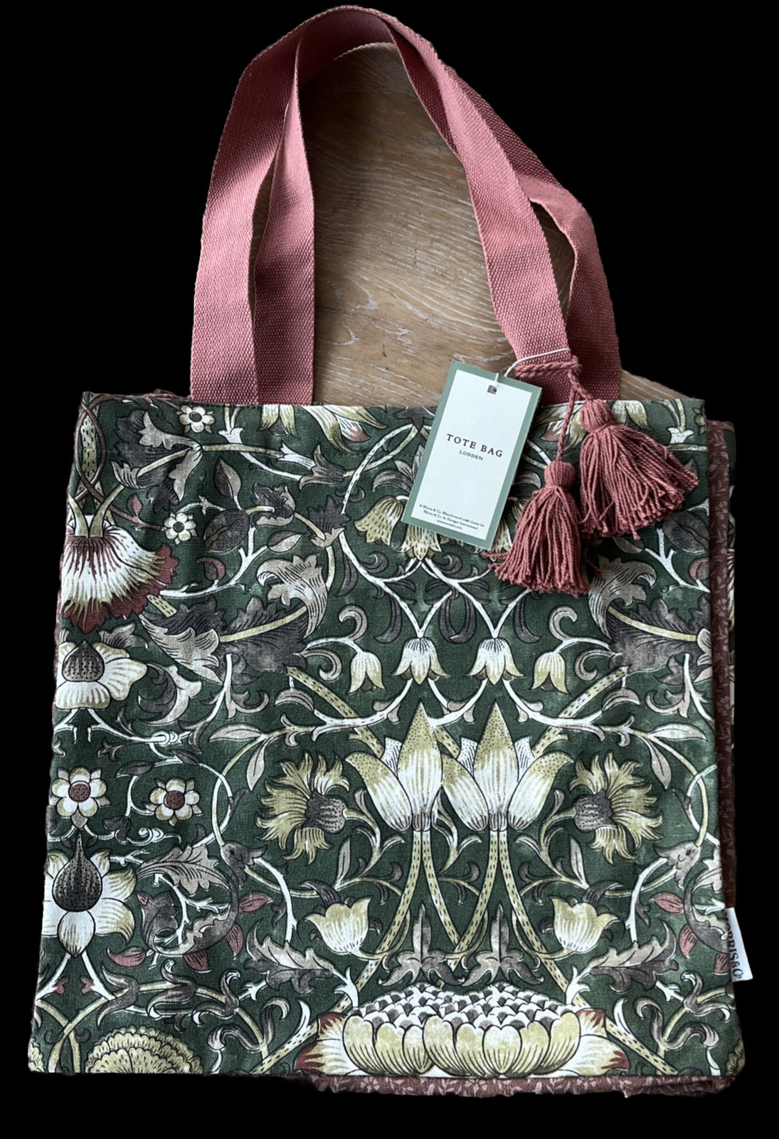 William MORRIS & CO~ Canvas Tote~LODDEN/greens~reusable~2 tassels~Floral~NWT~