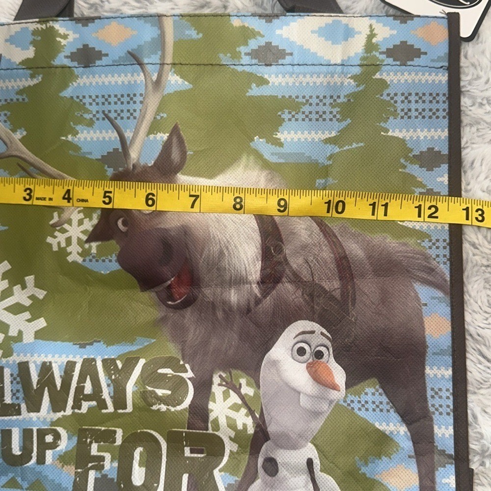 Disney Frozen Olaf Sven Reusable Tote Bag Blue Fair Isle Always Up For Adventure