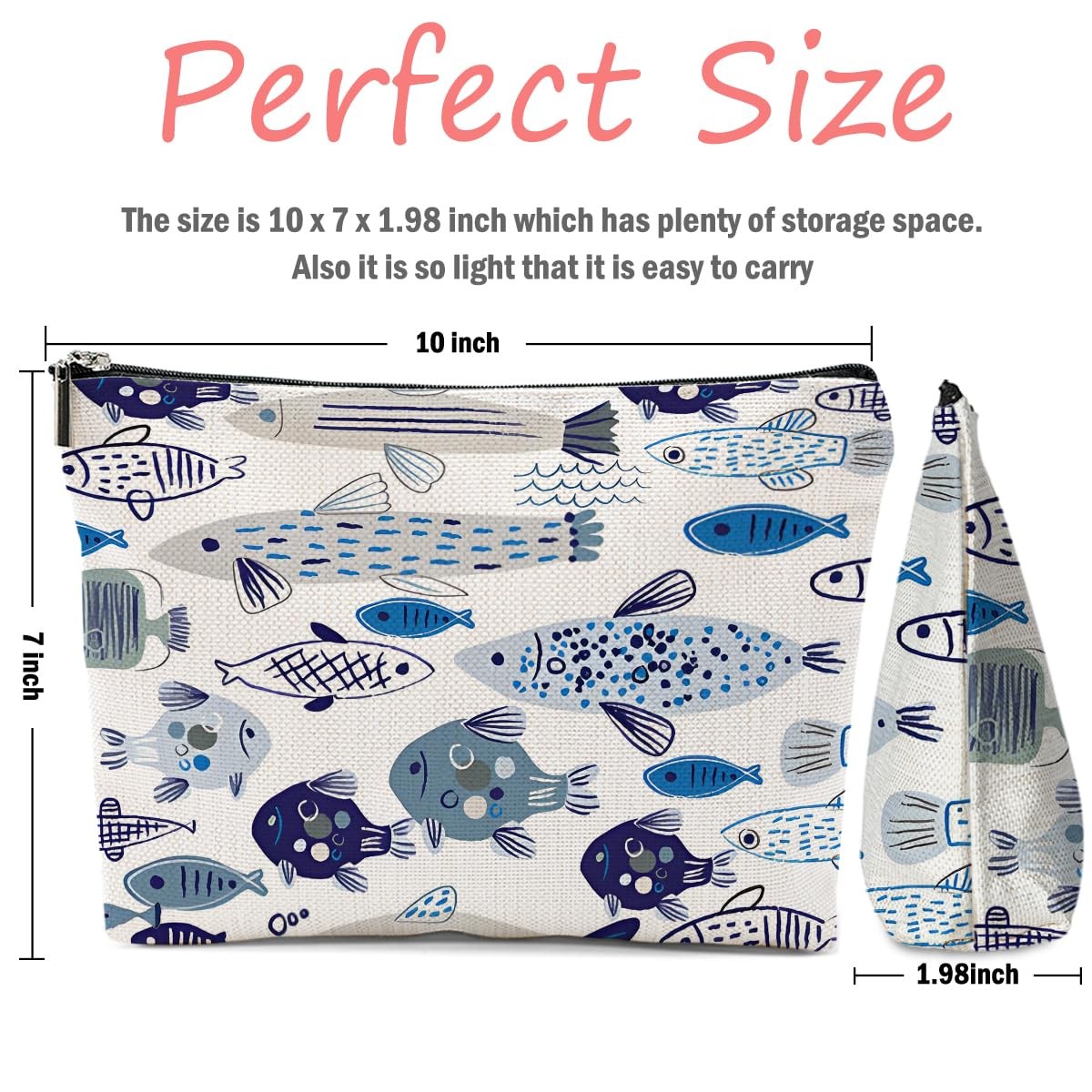 Watercolor Fish Makeup Bag, Sea Animals Cosmetic Bag Travel Multicolor 0124
