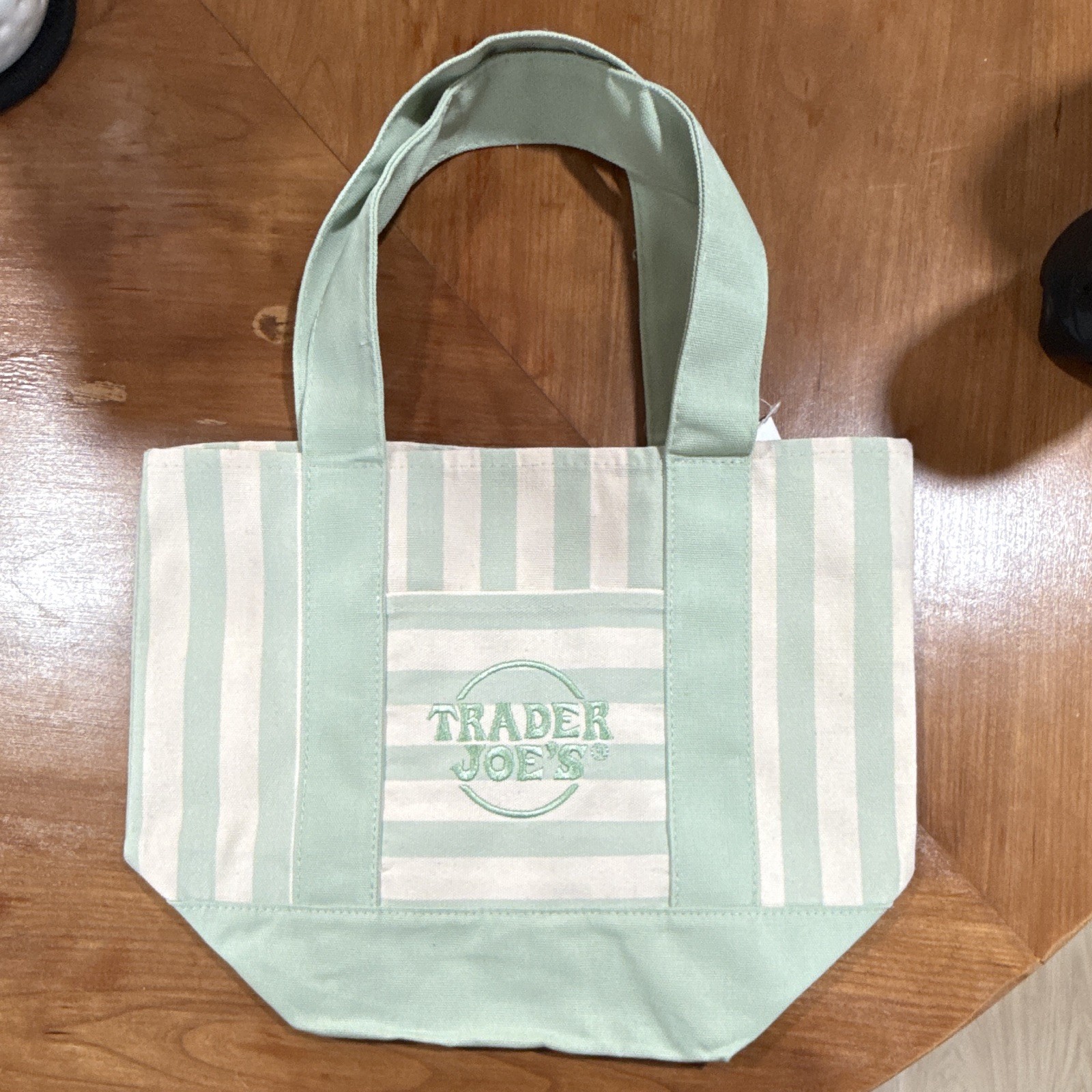 Trader Joe’s Striped Mini Canvas Tote Bag Green/White New 13x10x10 in