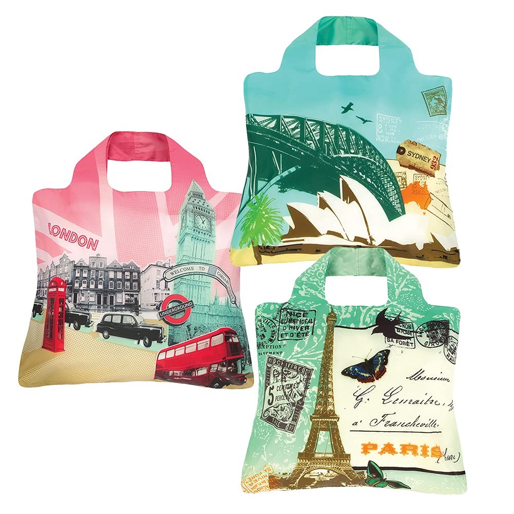 Reusable Grocery Bags Foldable Quality Shopping Tote Bag, Set of 3 Traveler, …