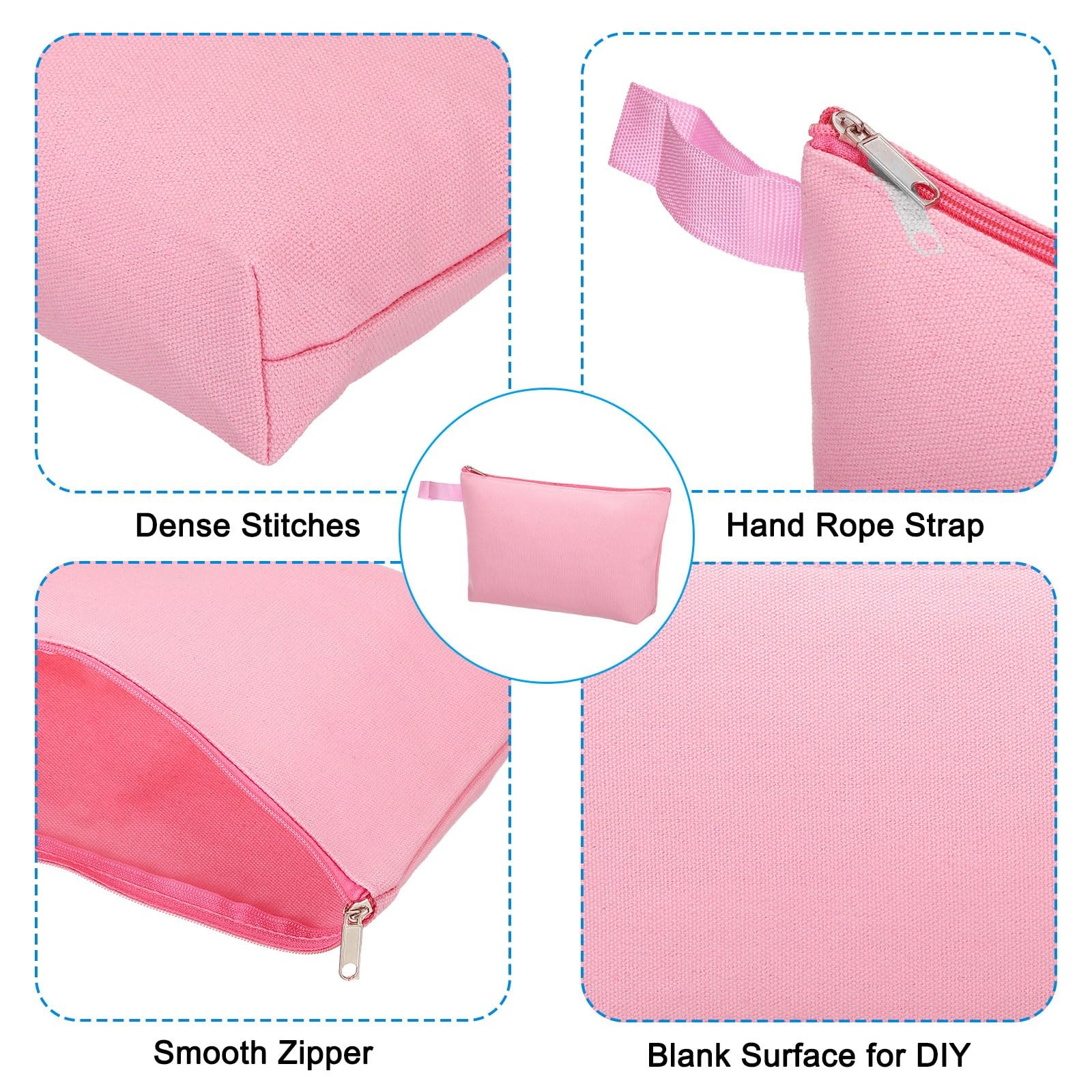PATIKIL 10.2 x 5.5 Canvas Makeup Bags with Strap, 10 Pack x 5.5″, Pink