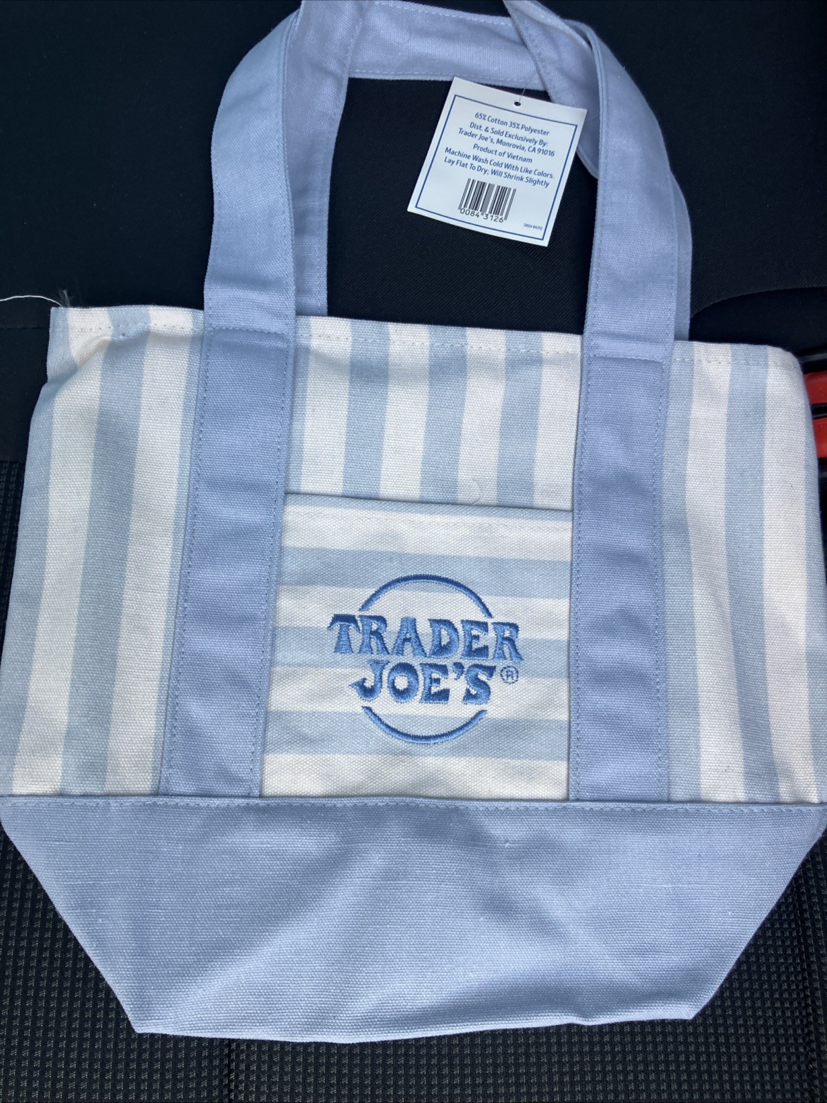 TRADER JOE’S 2026 Mini Stripe Canvas Tote Bag BLUE stripes. NEXT DAY SHIPPING