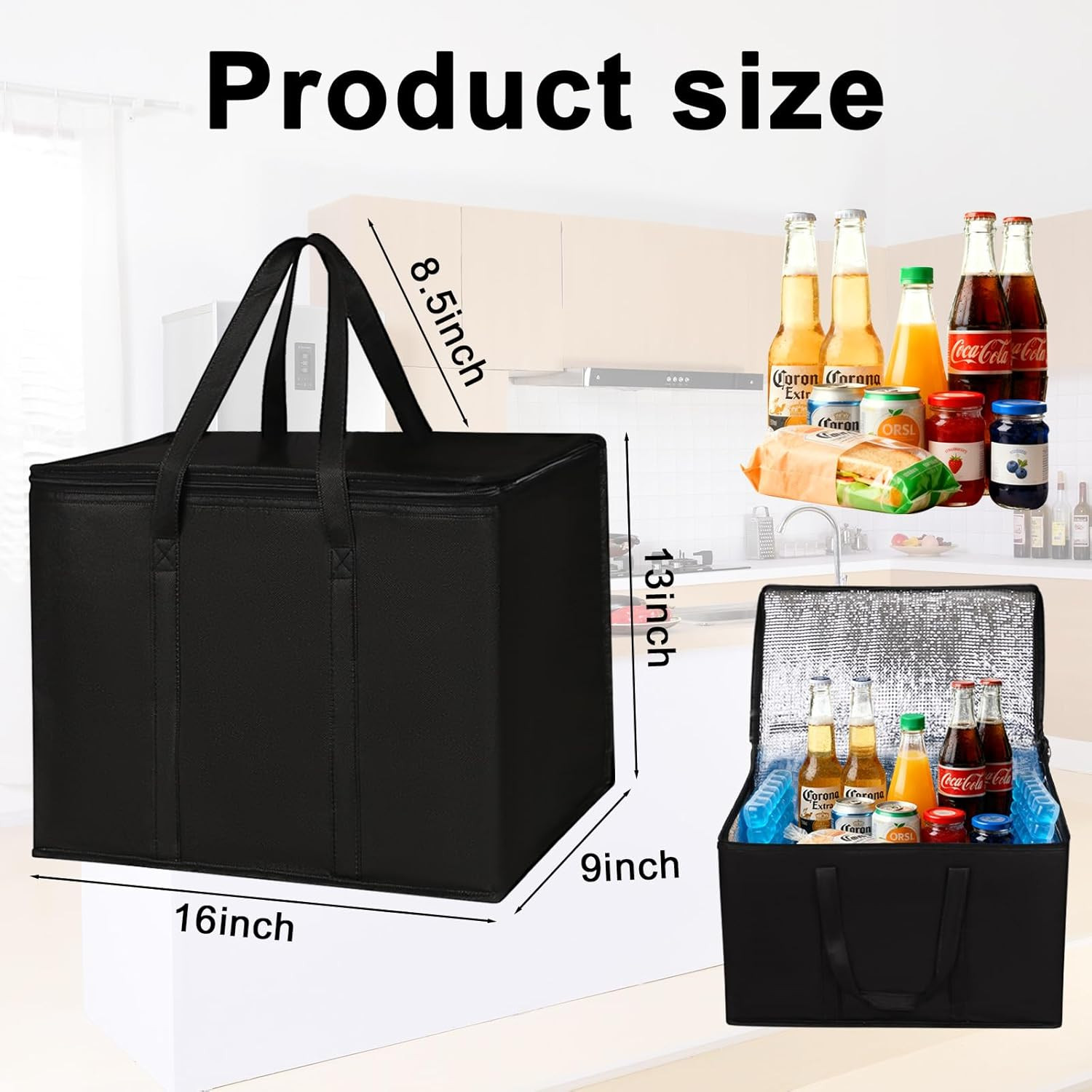 2 I 4 Pack Insulated Reusable Grocery Shopping Bags with zippered top,Food Deliv