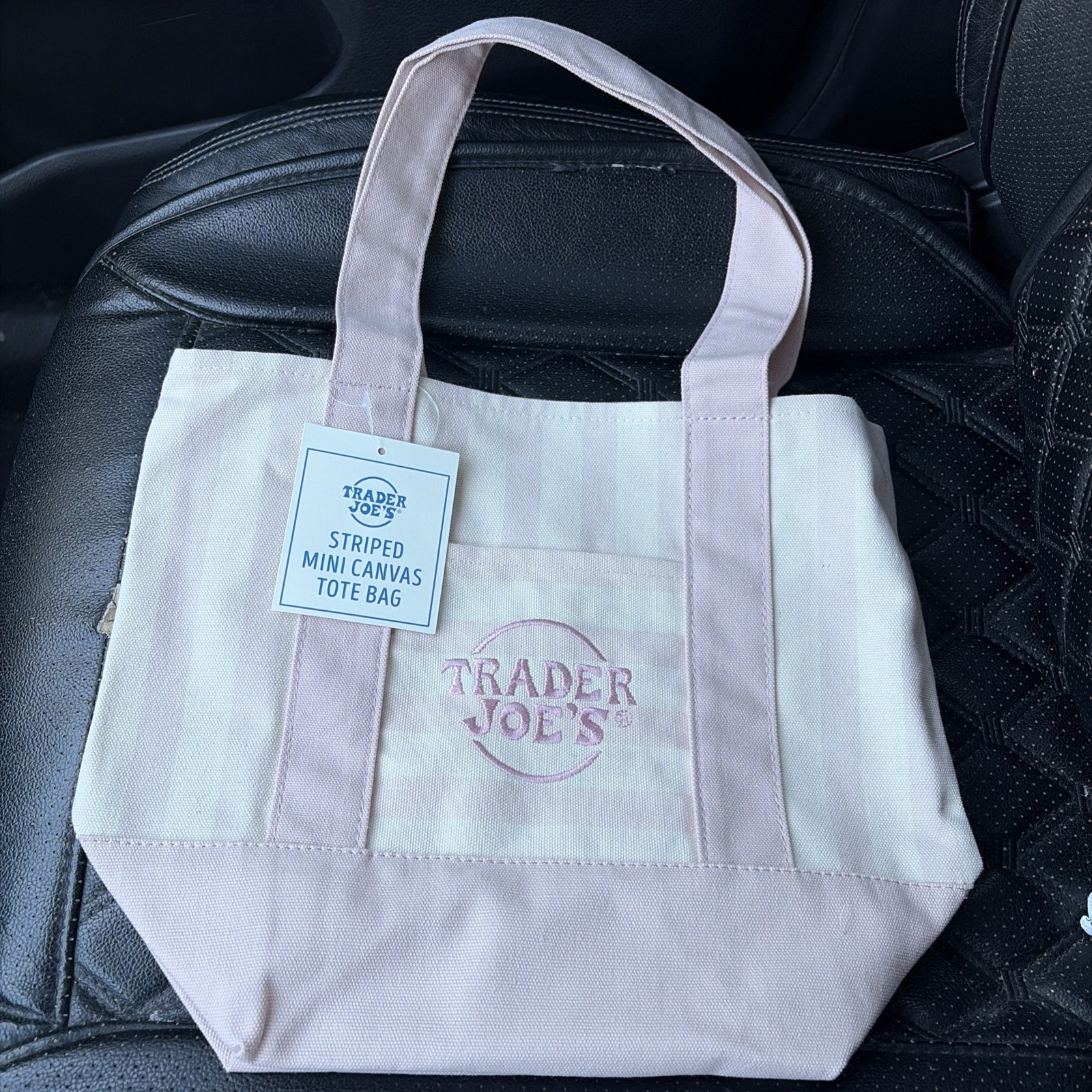 TRADER JOE’S MINI PASTEL STRIPE CANVAS TOTE BAGS SET Of 4 PINK BLUE GREEN BEIGE