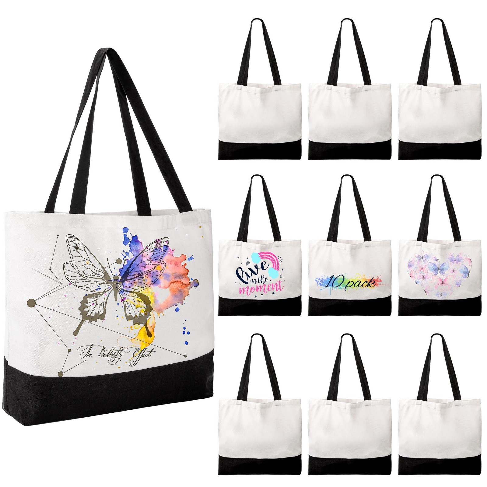 10 Pack Large Canvas Tote Bags Bulk Sublimation Blanks with Long Handle 18.5 …