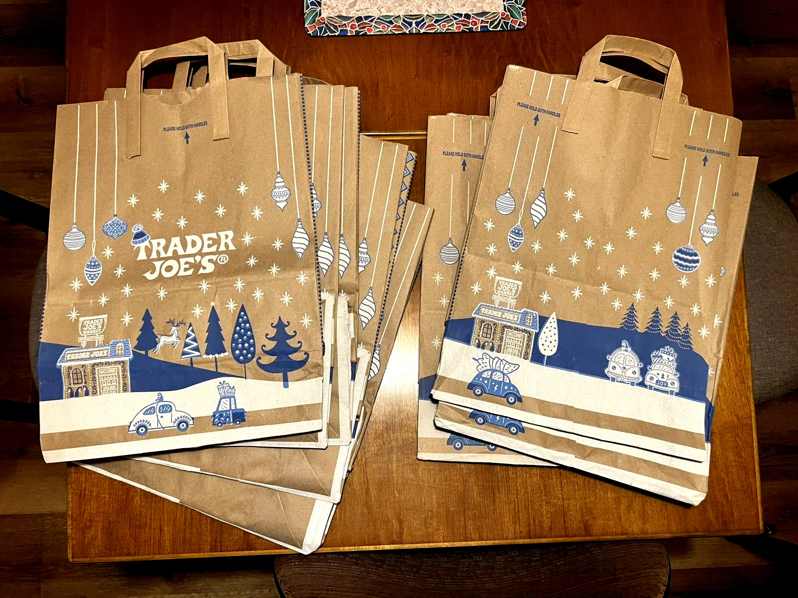 Trader Joe’s Holiday 2024 Paper Grocery Bags ~ Set of 10 Gently USED 1x