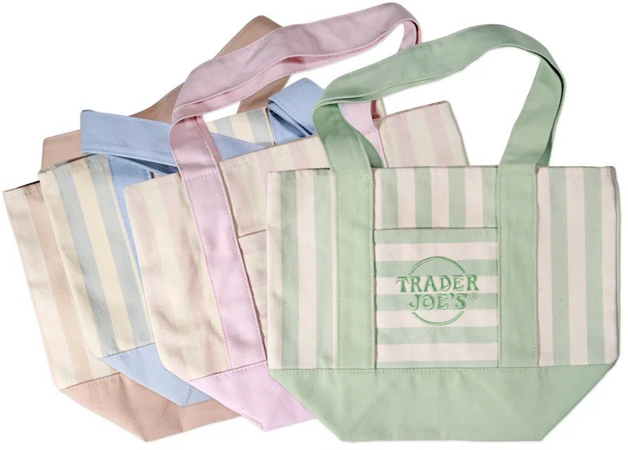 Trader Joe’s Mini Pastel Stripe Canvas Tote Bag Limited Edition Set Of 4