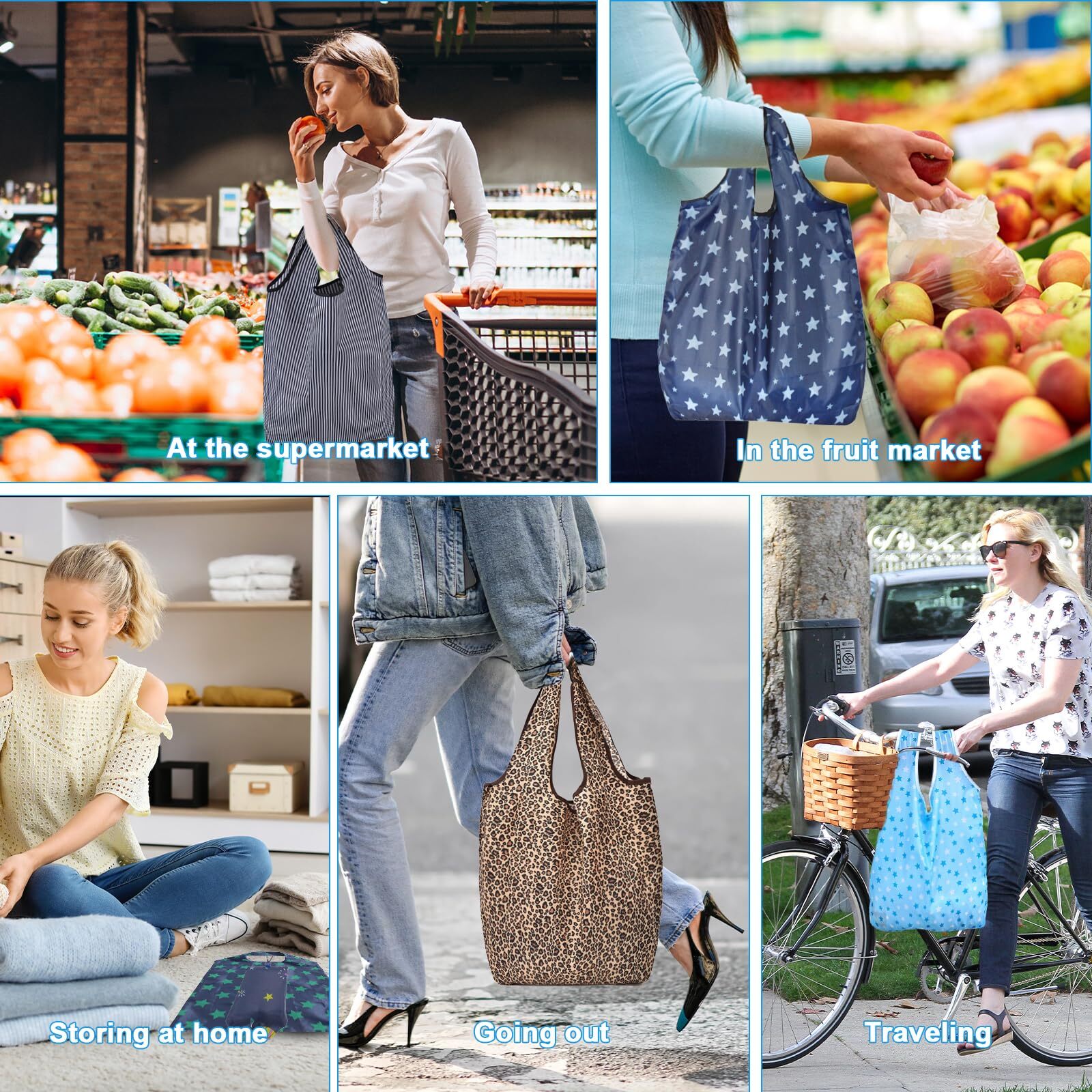 Foldable Reusable Shopping BagsTote Bags 6 Pack Grocery Bags with Hook Eco-fr…