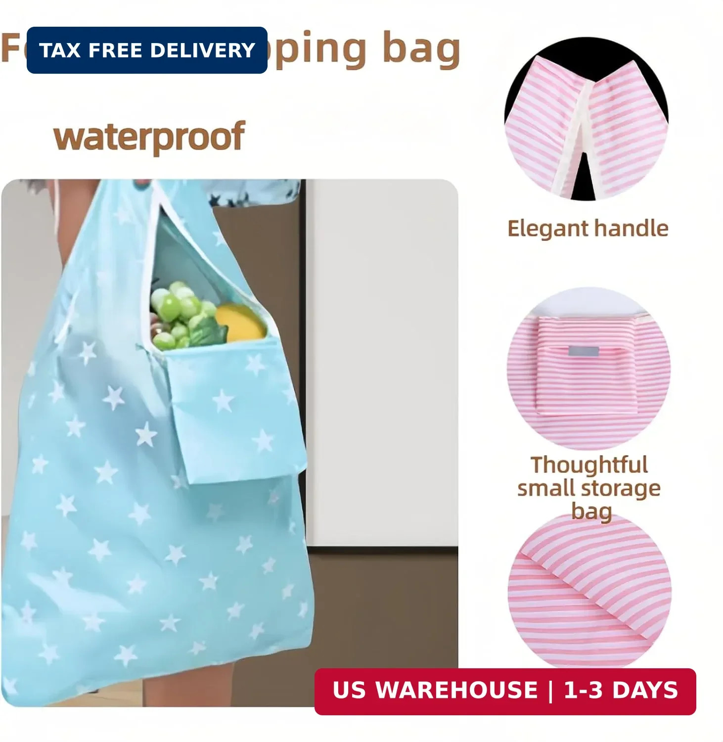 2 Pack Reusable Foldable Grocery Bags – Waterproof 20×14 Inch Tote with Pockets