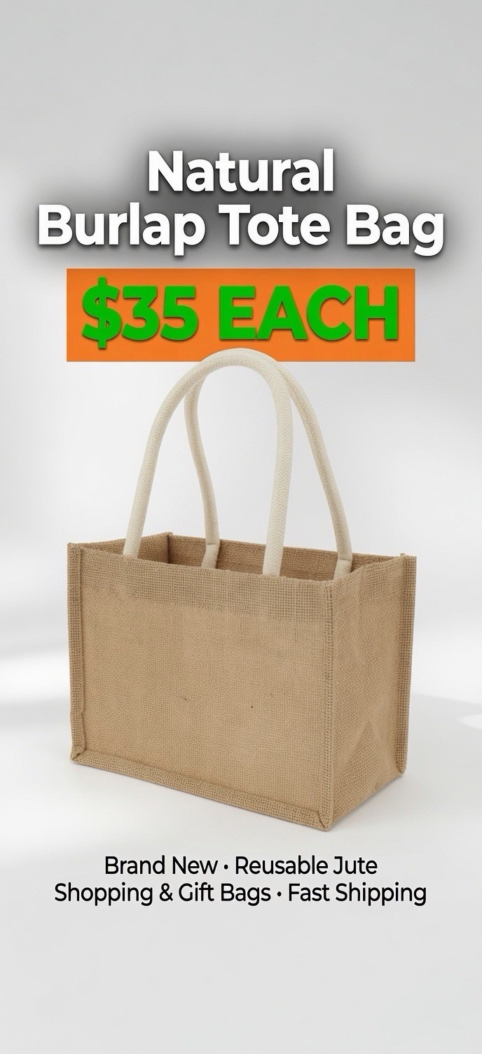 Burlap Jute Tote Bag Small 14x10x8 Beige Solid Eco-Friendly Reusable