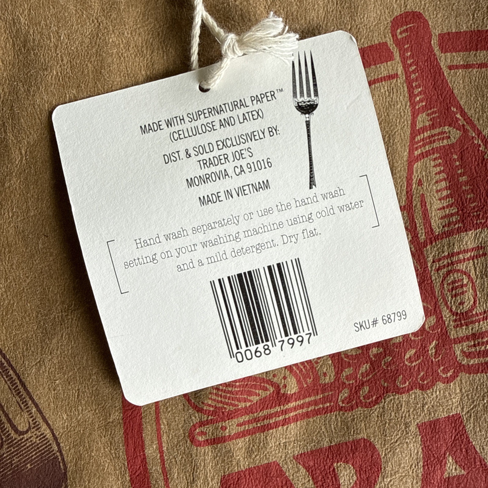 Trader Joe’s Washable Paper Reusable Shopping Bag Brown Medium Foldable Red