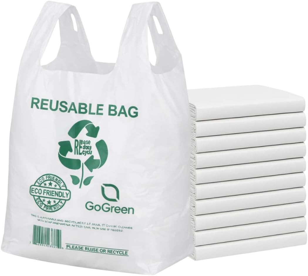 Reusable White PP Non-Woven Bags – 200 Pack Bulk – 12” x 7” x 22” – 45 GSM