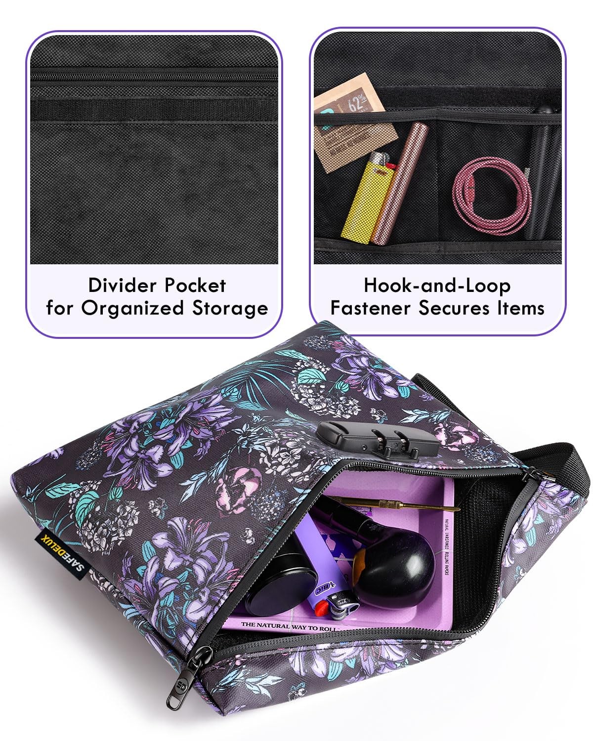 SafeDelux Smell Proof Bag, Odor Bag with 11.8 x 8.6 inches, Purple