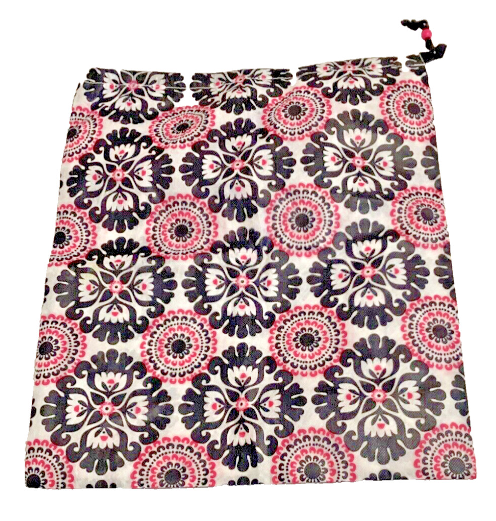 Thirty One Drawstring Reusable Bag Black Pink White Mandala Lightweight Fabric