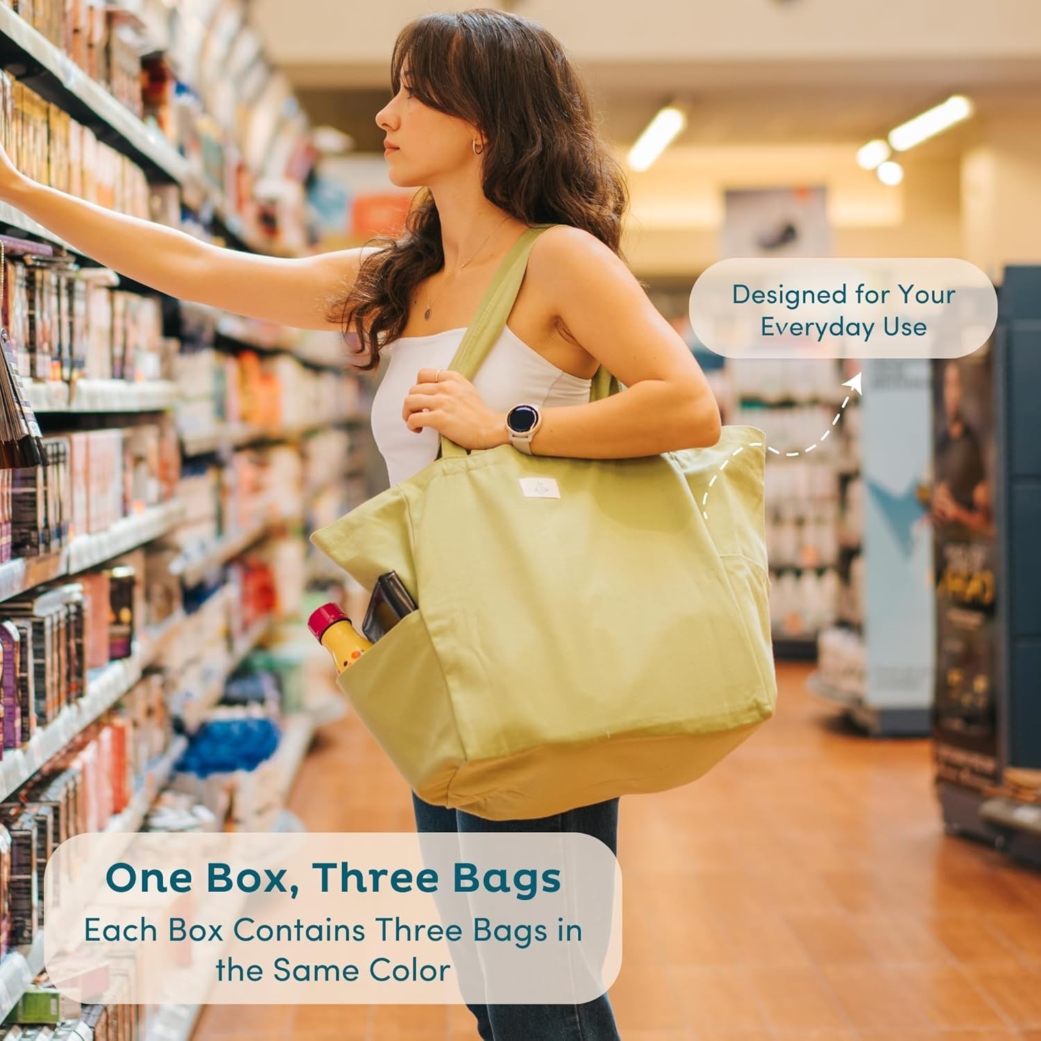 3-Pack Reusable Grocery Bags – Heavy Duty, Large 12 Oz Cotton Canvas Reusable…