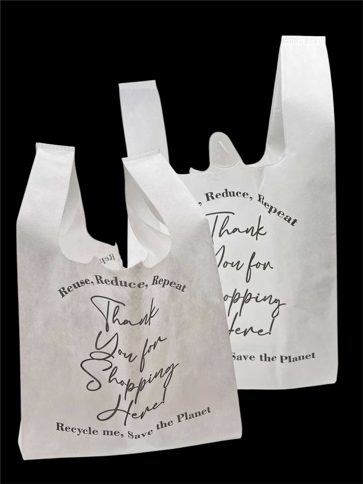 1300pcs Non-Woven Reusable T-Shirt Assorted Grocery Bags 10x5x18 Black and White