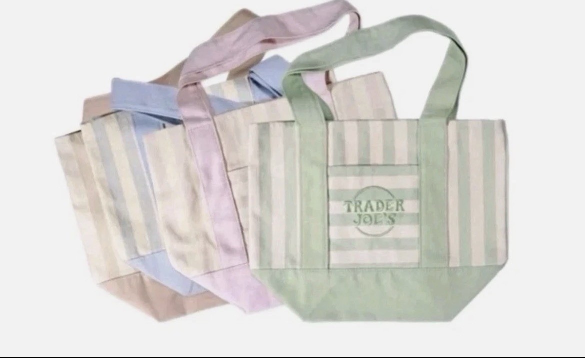 Trader Joe’s Reusable Striped Multicolor Tote Bags 13x6x10 (4 pcs)
